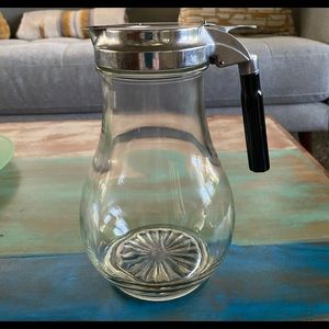 Vintage 1930's Black BakeliteHandle Glass Syrup Dispenser, 8.5”